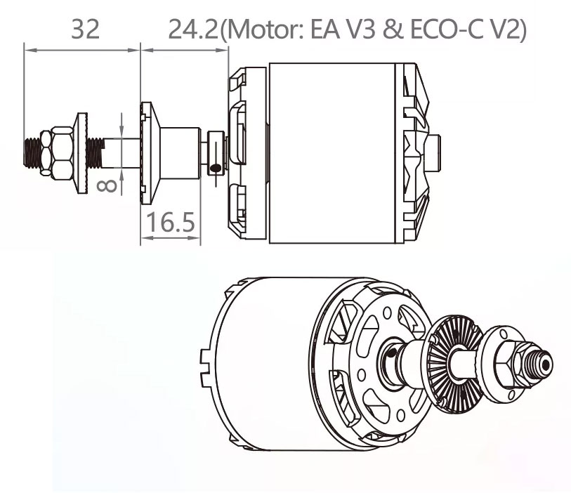 デュアルスカイ PM60 プロペラアダプター モーターシャフト6mm/ネジ部外寸8mm 51710