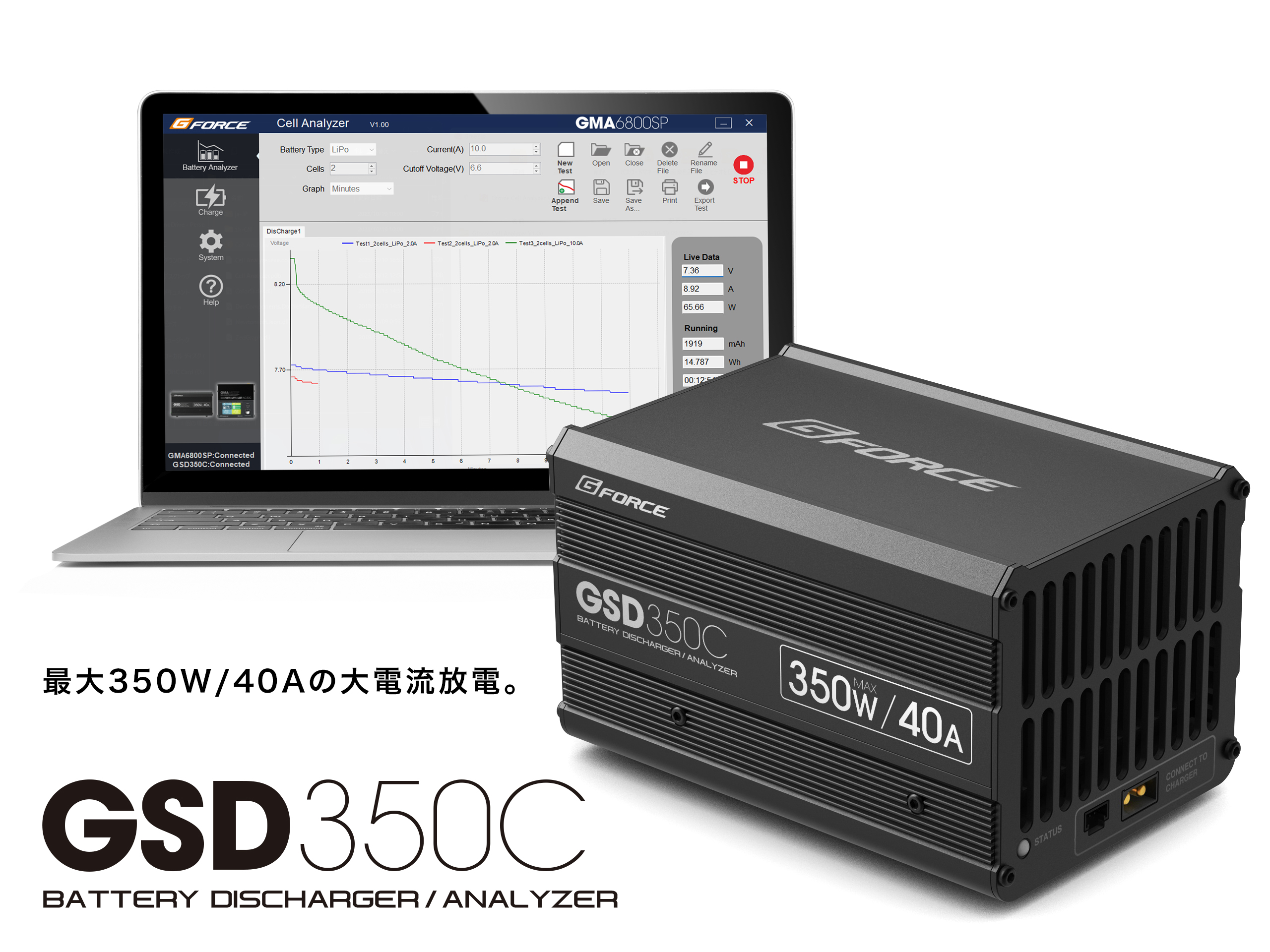 G-FORCE 最大350W/40Aの大電流放電器 GSD350C Discharger/Analyzer G0402 ジーフォース