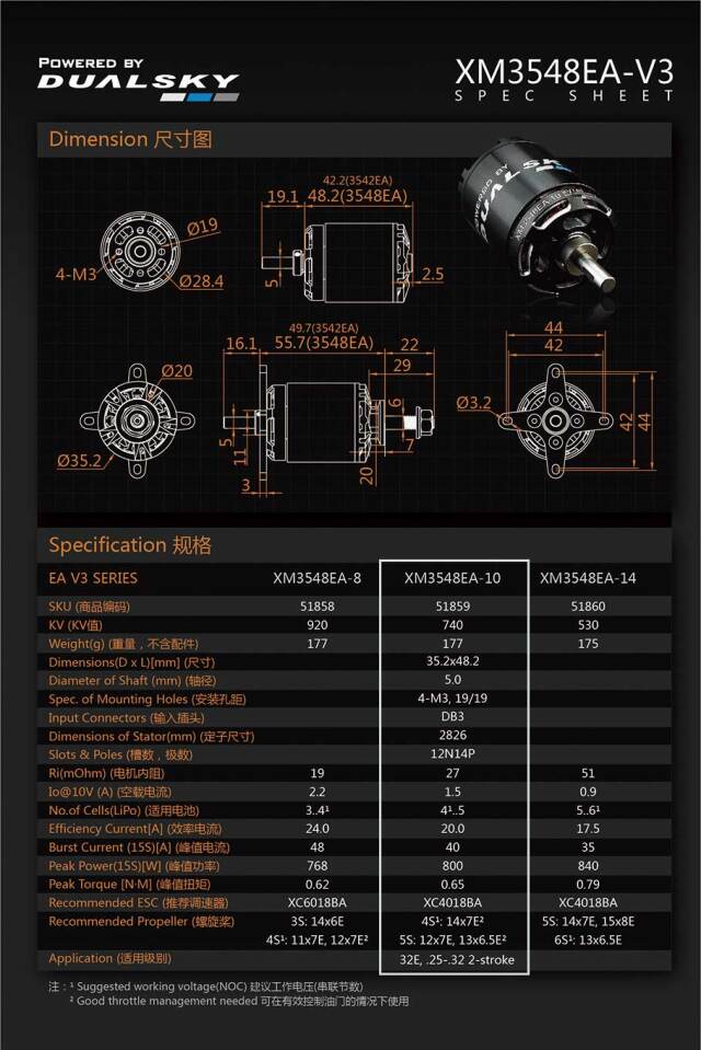 デュアルスカイ XM3548EA-10 V3アウトランナーブラシレスモーター