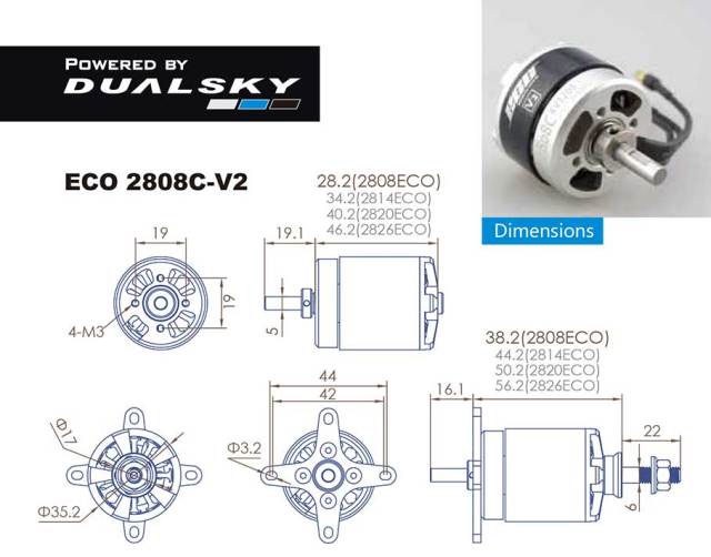 デュアルスカイ ECO 2808C-V2 アウトランナーブラシレスモーター (1200RPM/336W)