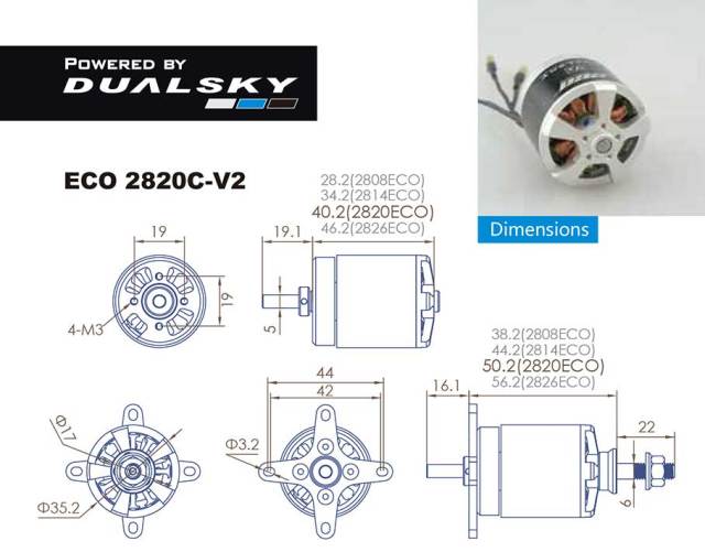 デュアルスカイ ECO 2820C-V2 アウトランナーブラシレスモーター (800RPM/540W)