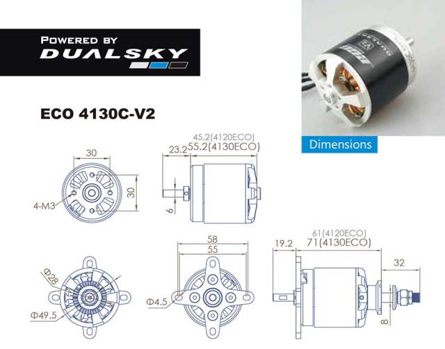 デュアルスカイ ECO 4130C-V2 アウトランナーブラシレスモーター (375RPM/1920W)