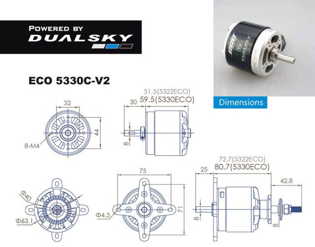 デュアルスカイ ECO 5330C-V2 アウトランナーブラシレスモーター (205RPM/3400W)