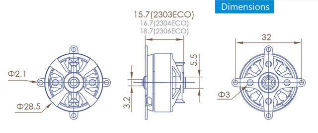 デュアルスカイ ECO 2303C-V2 アウトランナーブラシレスモーター 2203 (2000RPM/92W)
