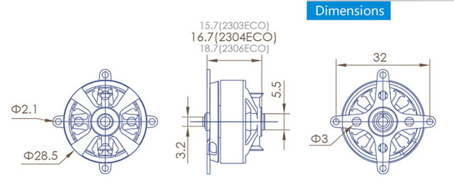 デュアルスカイ ECO 2304C-V2 アウトランナーブラシレスモーター 2204 (1850RPM/96W)