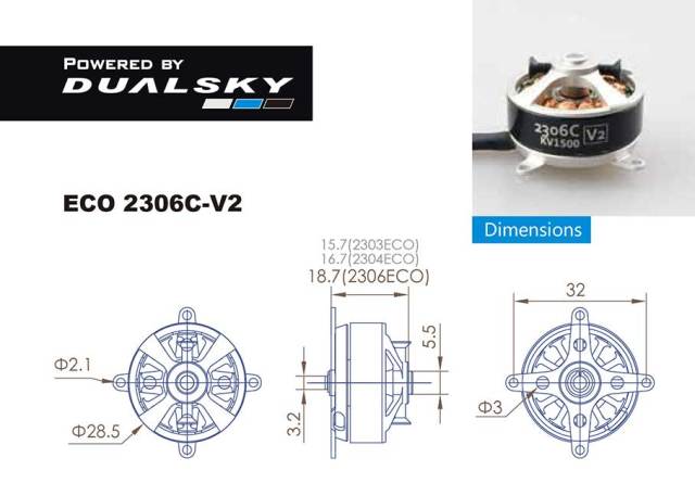 DUALSKY ECO 2306C-V2 アウトランナーブラシレスモーター  (2300RPM/180W)